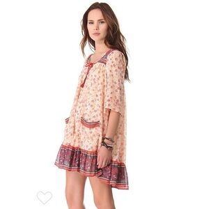 Free People Penny Lane Floral Print Festival Hippie Boho Pink Mini Dress